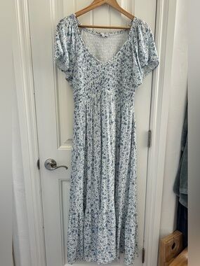 Baltic Born Blue Floral Maxi Dress with Smocked Bodice